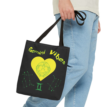 Personalized Initial & D.O.B Gemini Vibes black Zodiac Tote Bag