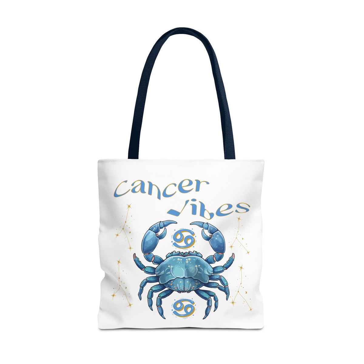 Personalized Initials & D.O.B Cancer Zodiac White Canvas Tote Bag – June 21–July 22 Astrology Gift