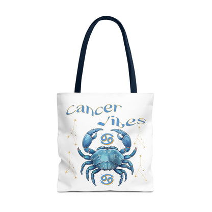 Personalized Initials & D.O.B Cancer Zodiac White Canvas Tote Bag – June 21–July 22 Astrology Gift