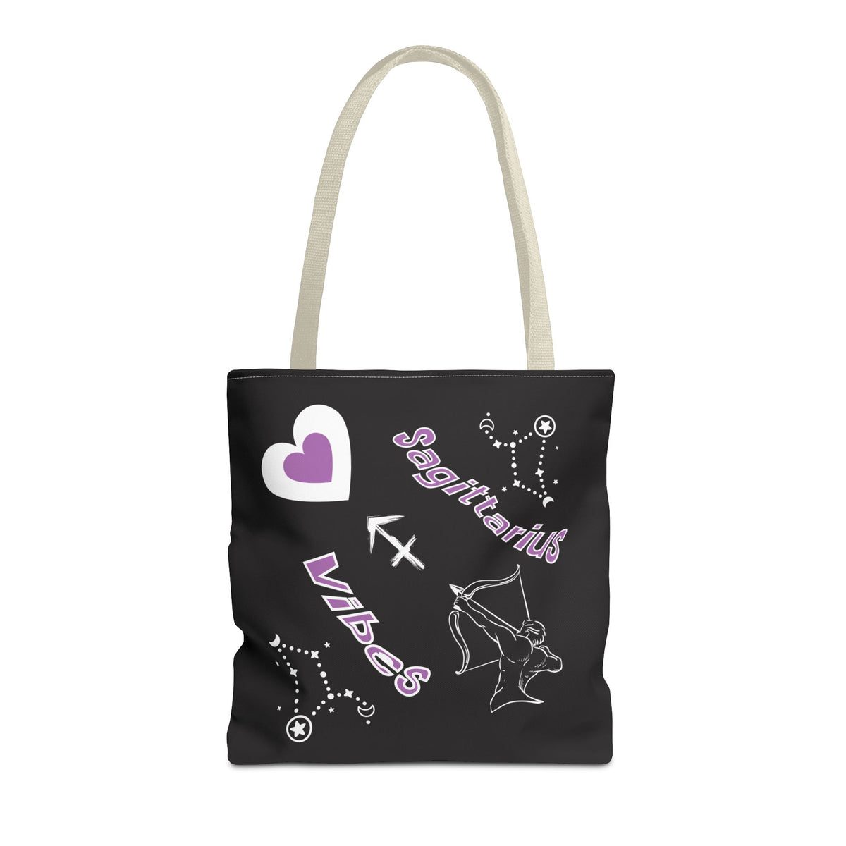 Personalized Initial & D.O.B Sagittarius Zodiac BlackCanvas Tote Bag