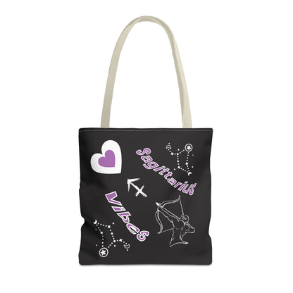 Personalized Initial & D.O.B Sagittarius Zodiac BlackCanvas Tote Bag