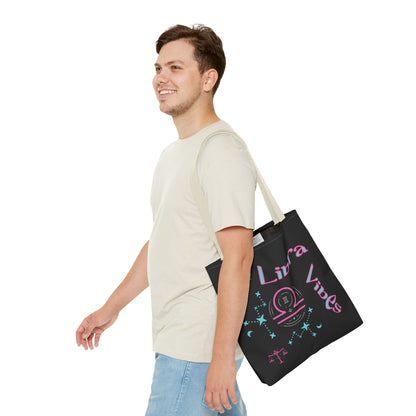 Personalized Initial & D.O.B Libra Zodiac Black Tote Bag with Traits & Birth Year (1997)