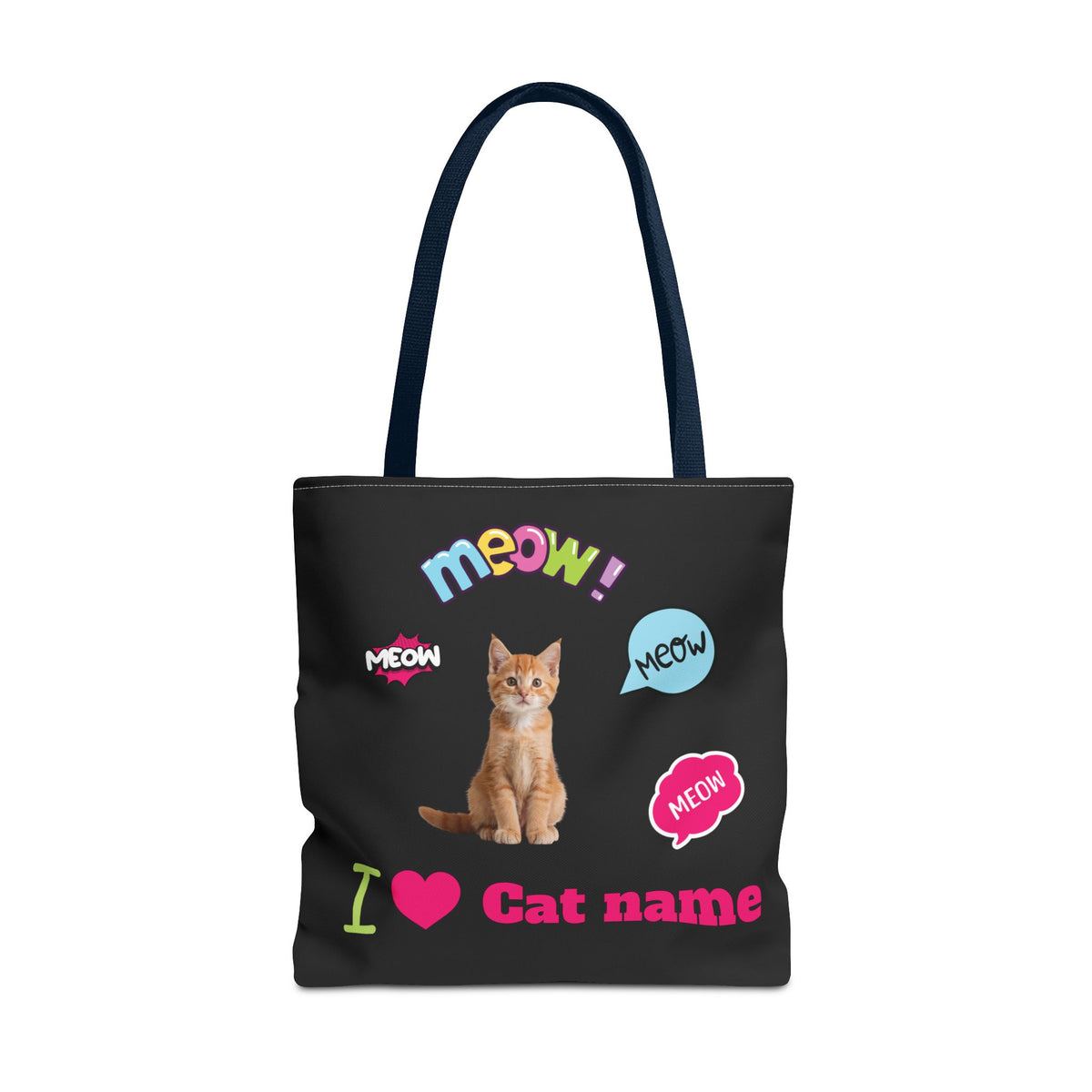 Personalized Cat Lover Canvas Tote Bag — "I  Cat name" Customizable Cat Photo Tote