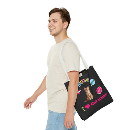 Personalized Cat Lover Canvas Tote Bag — "I  Cat name" Customizable Cat Photo Tote