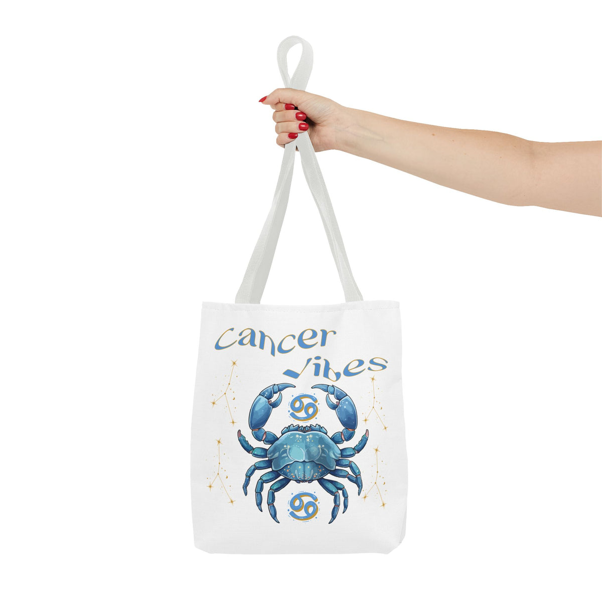 Personalized Initials & D.O.B Cancer Zodiac White Canvas Tote Bag – June 21–July 22 Astrology Gift