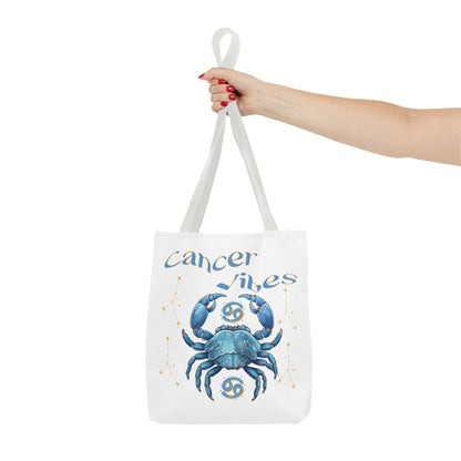 Personalized Initials & D.O.B Cancer Zodiac White Canvas Tote Bag – June 21–July 22 Astrology Gift