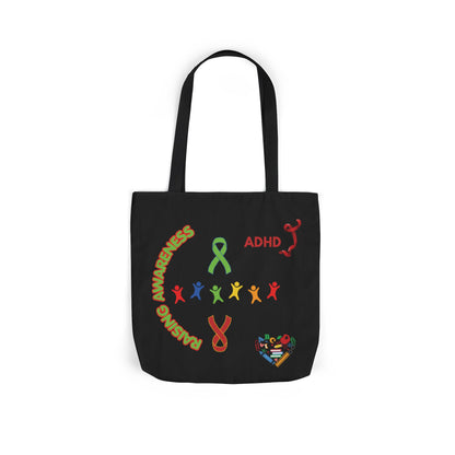 ADHD Awareness Rainbow Ribbon Canvas Tote with Personalized awareness year.