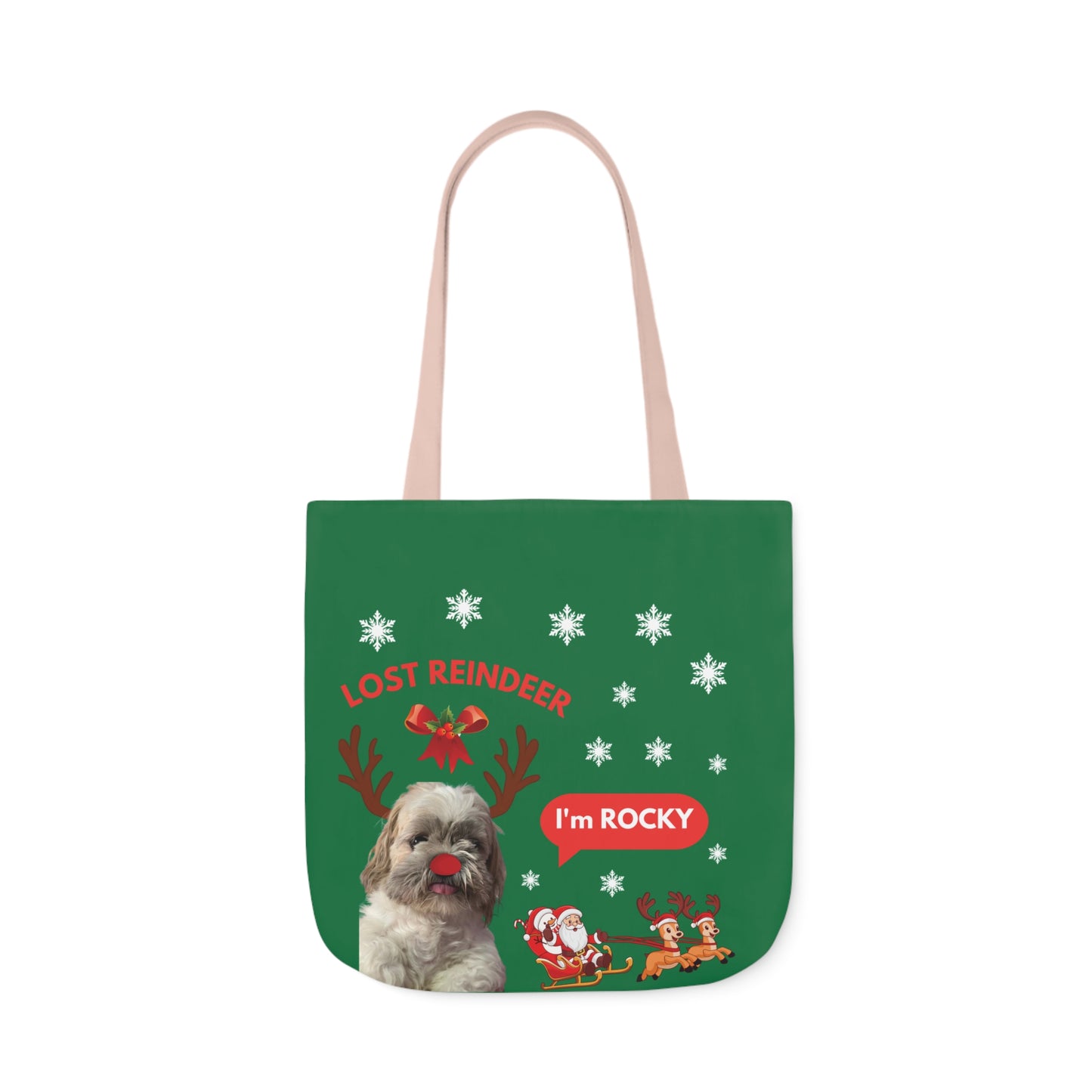 Green Christmas Personalized Dog Canvas Tote Bag