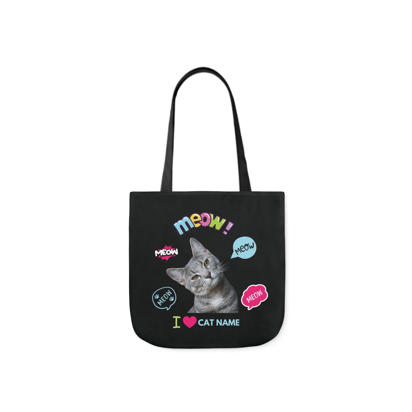 Black Personalized Cat Canvas Tote Bag