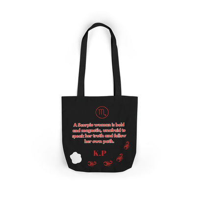 Personalized D.O.B Scorpio 1987 Tote Bag with initials in back — Zodiac Canvas Tote with Neon Scorpion Design