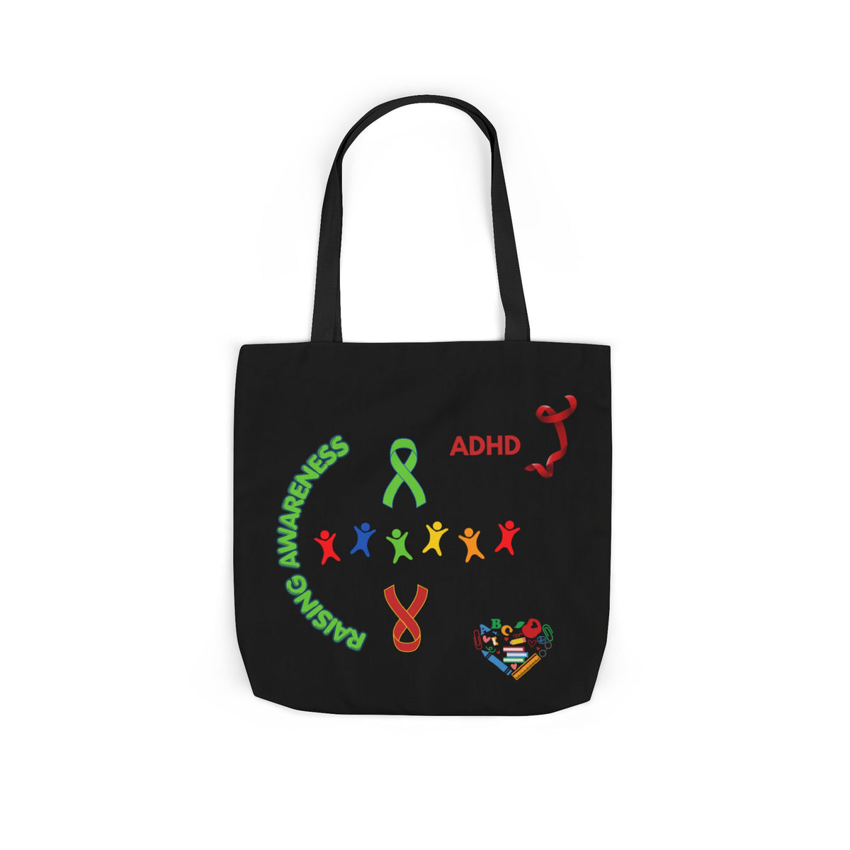 Autism Awareness Canvas Tote — Rainbow Handprints & Ribbon Design