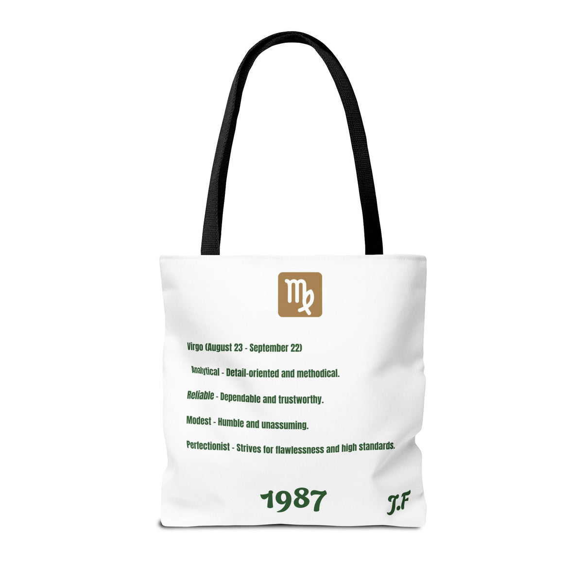 Personalized Initial & D.O.B Virgo Vibes Zodiac White Tote Bag