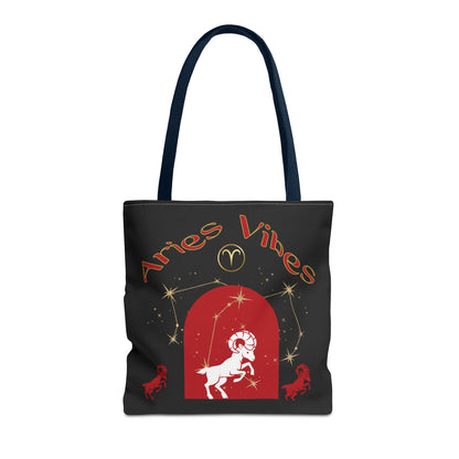 Personalized Initial & Birthdate Aries Vibes Black  Tote Bag — Zodiac Aries Horoscope Astrological Design (Born 1987)