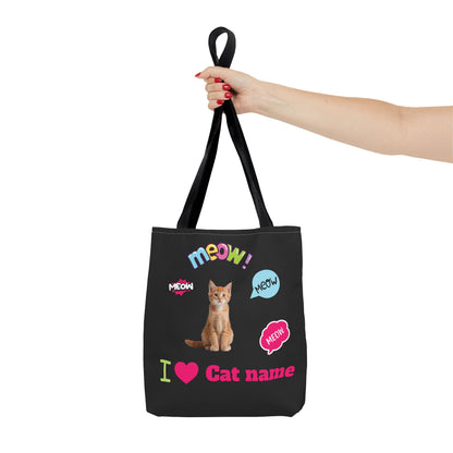 Personalized Cat Lover Canvas Tote Bag — "I  Cat name" Customizable Cat Photo Tote