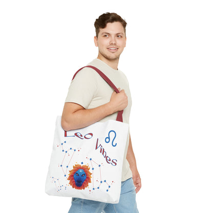 Personalized Year & Initial, Leo Vibes Zodiac White Tote Bag