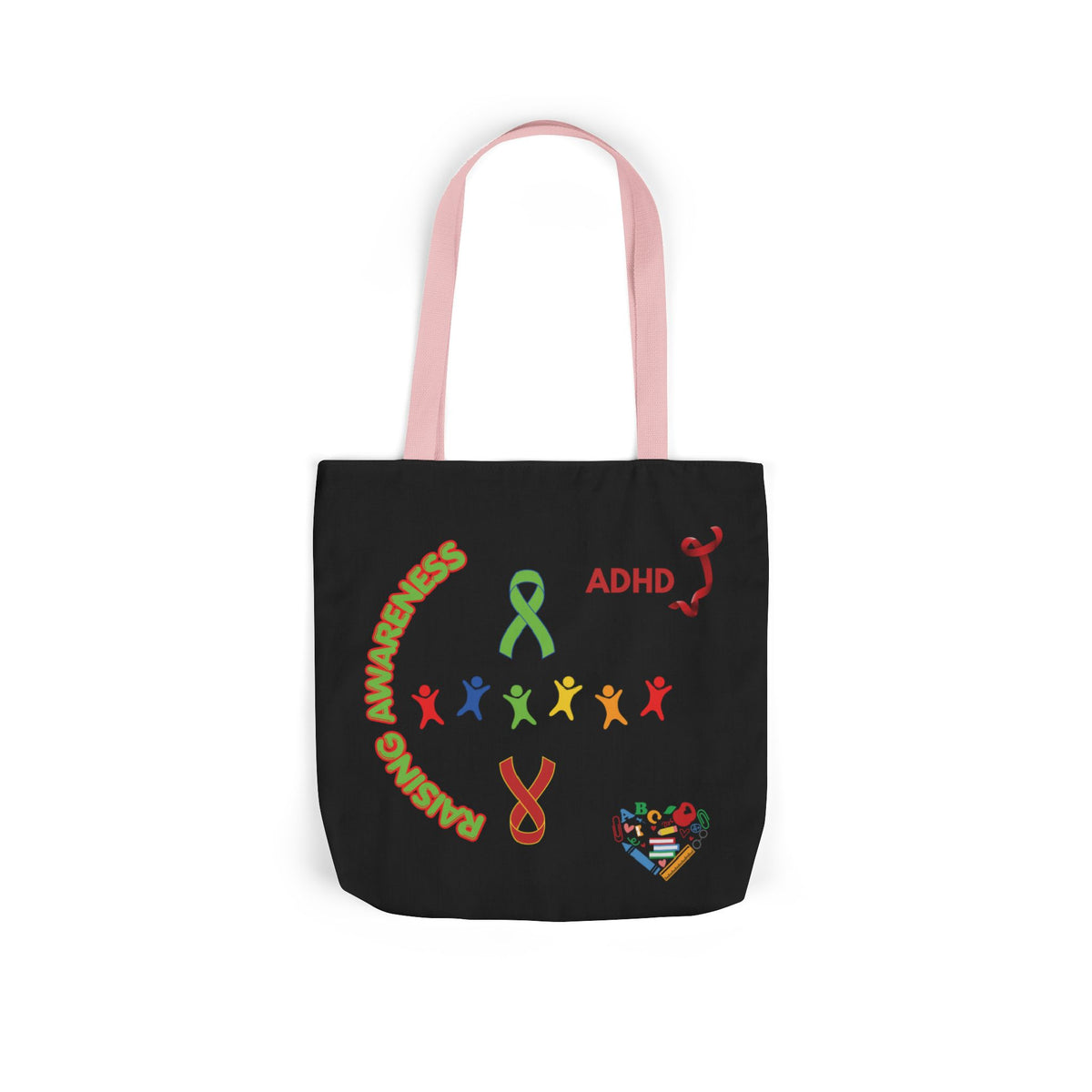 ADHD Awareness Rainbow Ribbon Canvas Tote with Personalized awareness year.