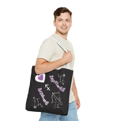 Personalized Initial & D.O.B Sagittarius Zodiac BlackCanvas Tote Bag