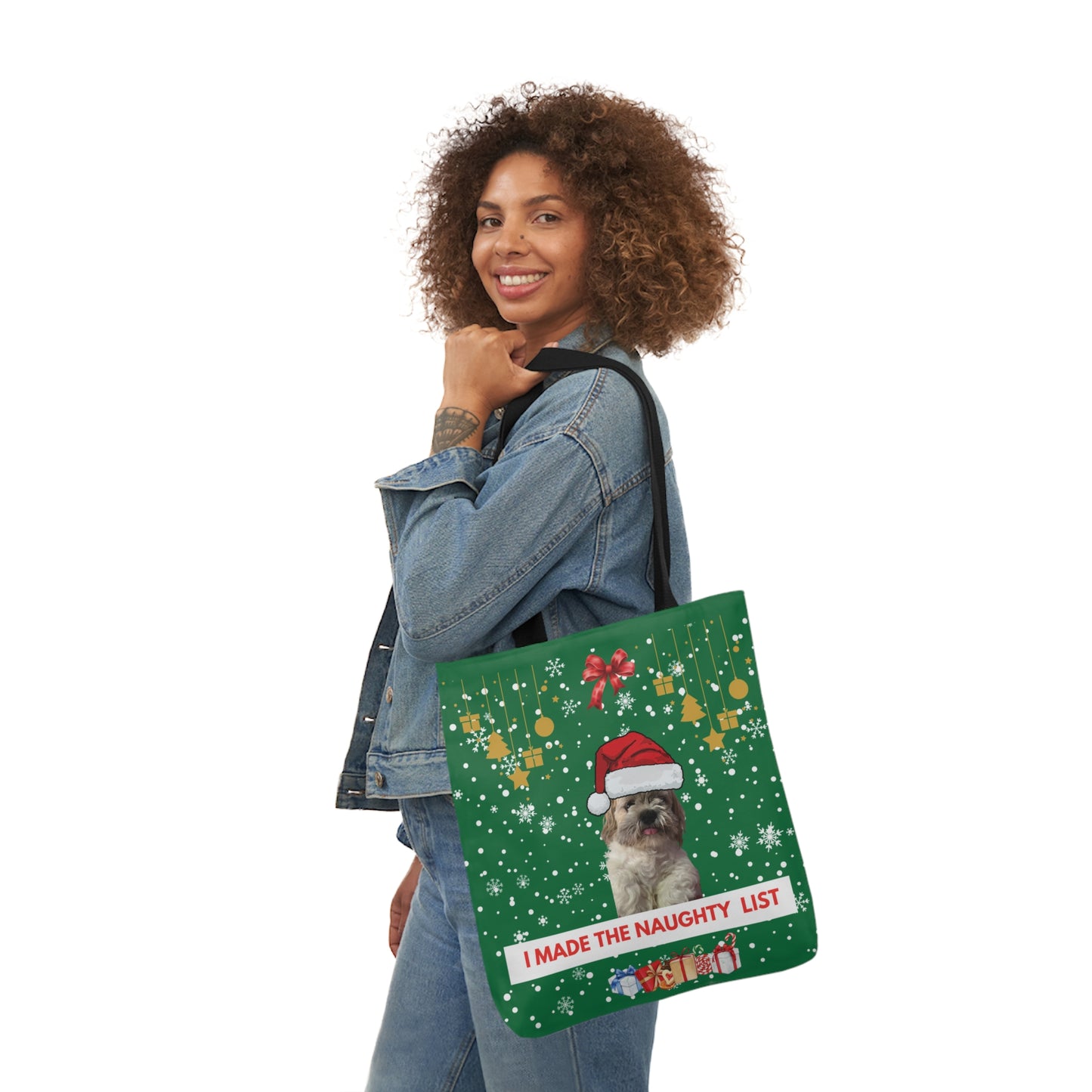 Green Christmas Personalized pet Canvas Tote Bag