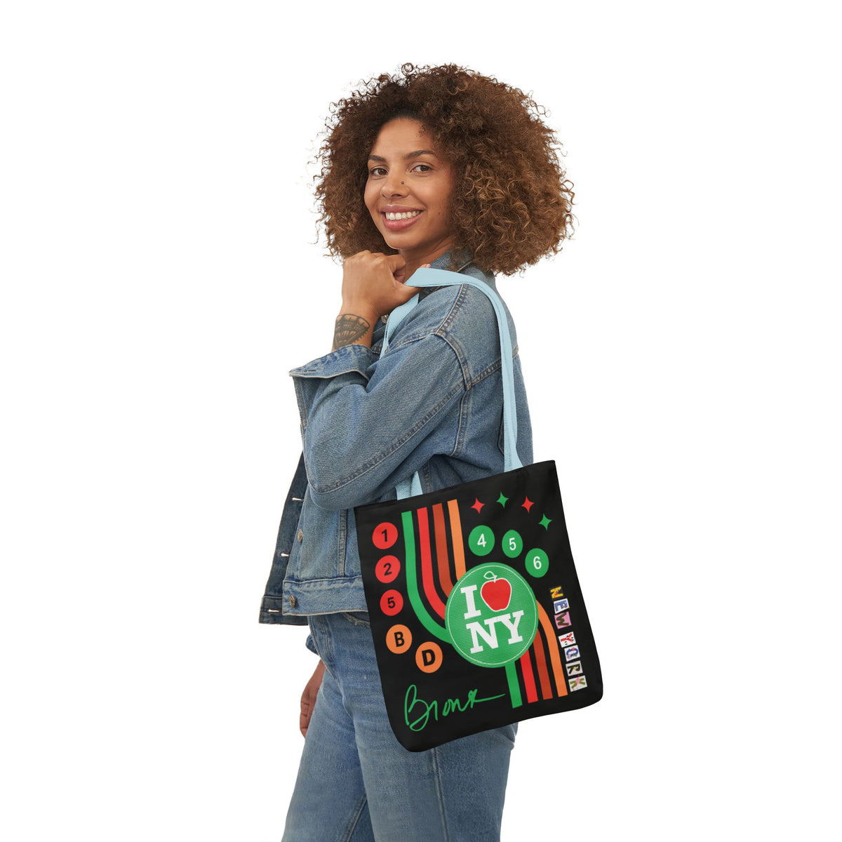 Personalized initial NY Retro Subway Canvas Tote — Colorful Graphic Market Bag