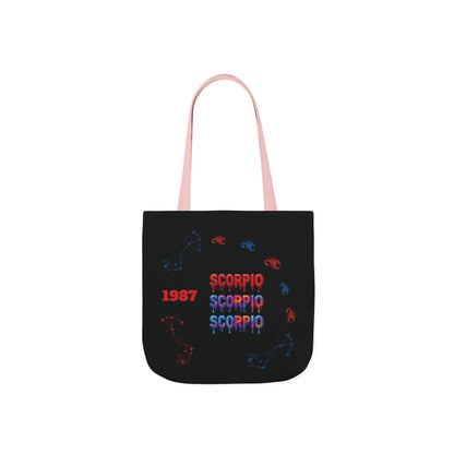 Personalized D.O.B Scorpio 1987 Tote Bag with initials in back — Zodiac Canvas Tote with Neon Scorpion Design