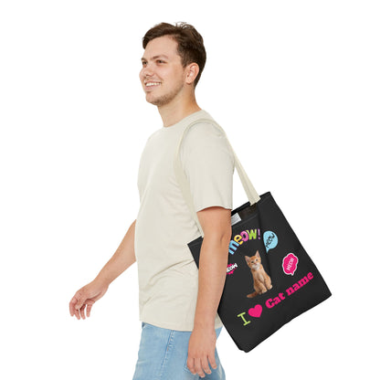 Personalized Cat Lover Canvas Tote Bag — "I  Cat name" Customizable Cat Photo Tote