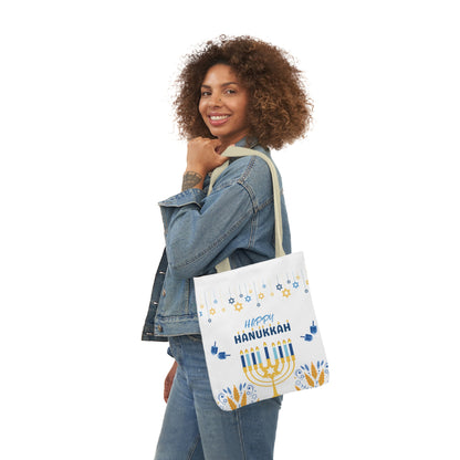 Blue and White Hanukkah Canvas Tote Bag