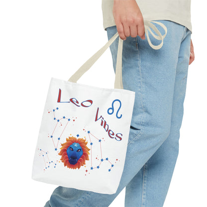Personalized Year & Initial, Leo Vibes Zodiac White Tote Bag
