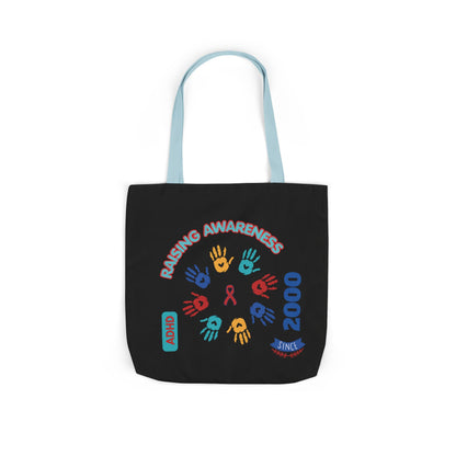 ADHD Awareness Rainbow Ribbon Canvas Tote with Personalized awareness year.