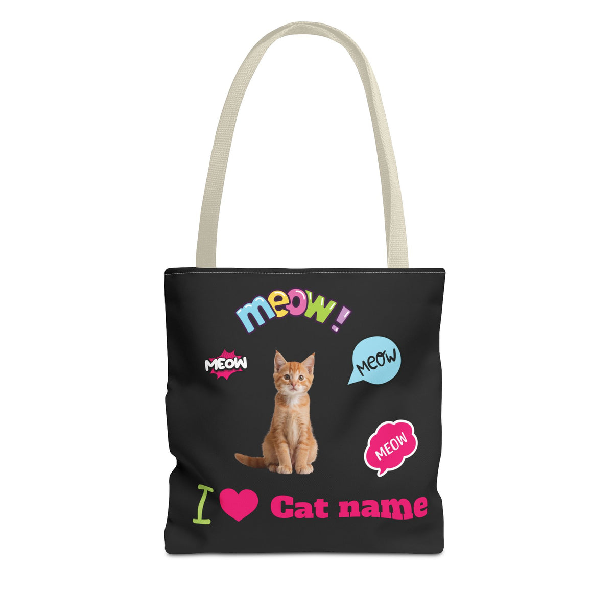 Personalized Cat Lover Canvas Tote Bag — "I  Cat name" Customizable Cat Photo Tote