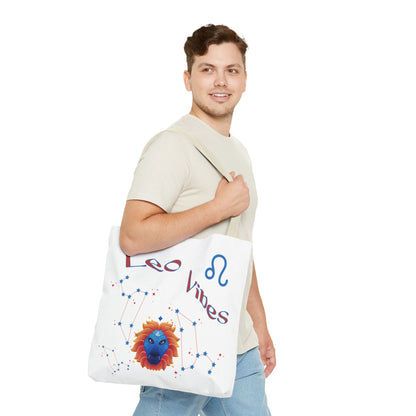 Personalized Year & Initial, Leo Vibes Zodiac White Tote Bag