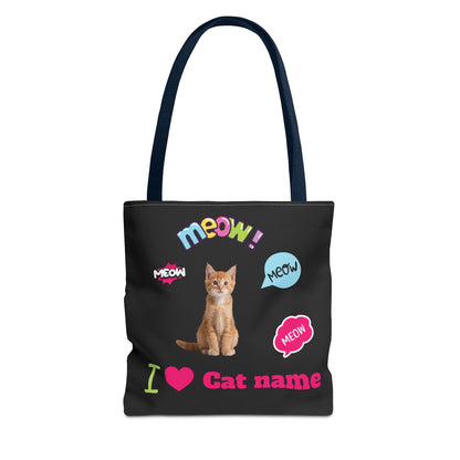Personalized Cat Lover Canvas Tote Bag — "I  Cat name" Customizable Cat Photo Tote