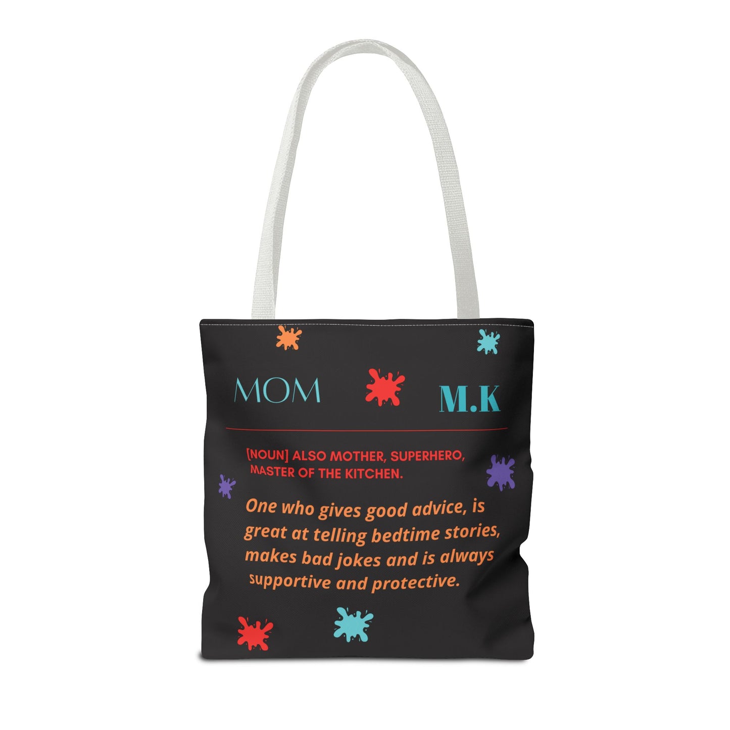 Personalized Mom Canvas Tote Bag — Watercolor Initials Splash
