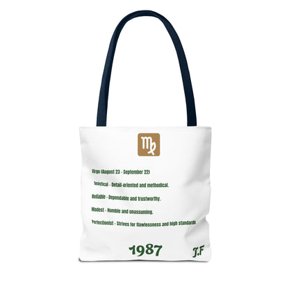 Personalized Initial & D.O.B Virgo Vibes Zodiac White Tote Bag
