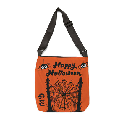 Personalized initial Orange and Black Halloween Tote Bag with shoulder strap