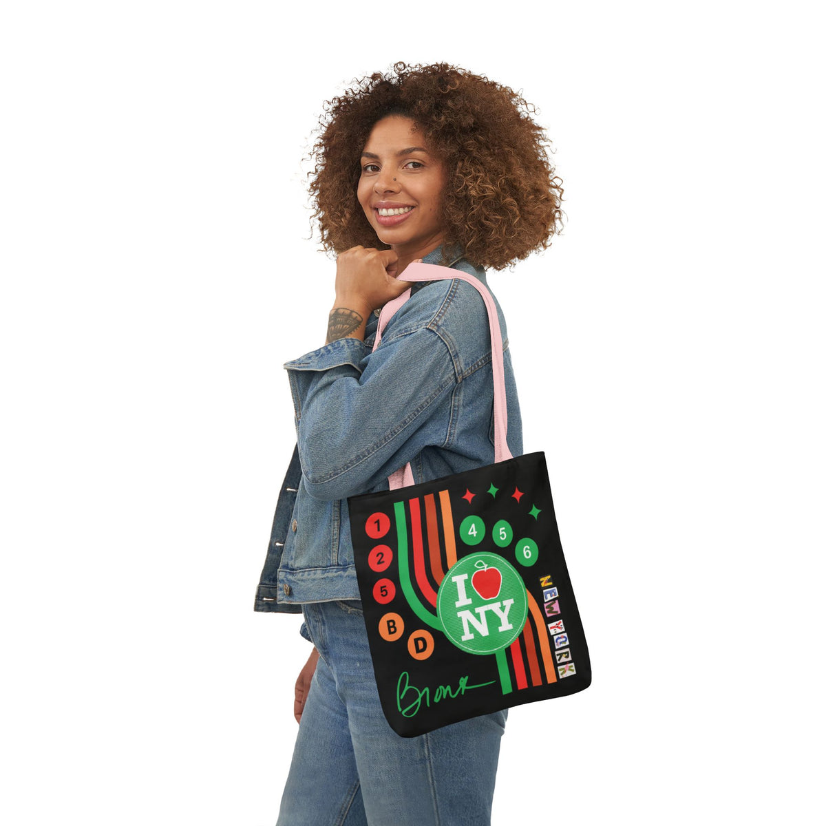 Personalized initial NY Retro Subway Canvas Tote — Colorful Graphic Market Bag