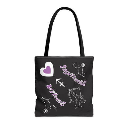 Personalized Initial & D.O.B Sagittarius Zodiac BlackCanvas Tote Bag