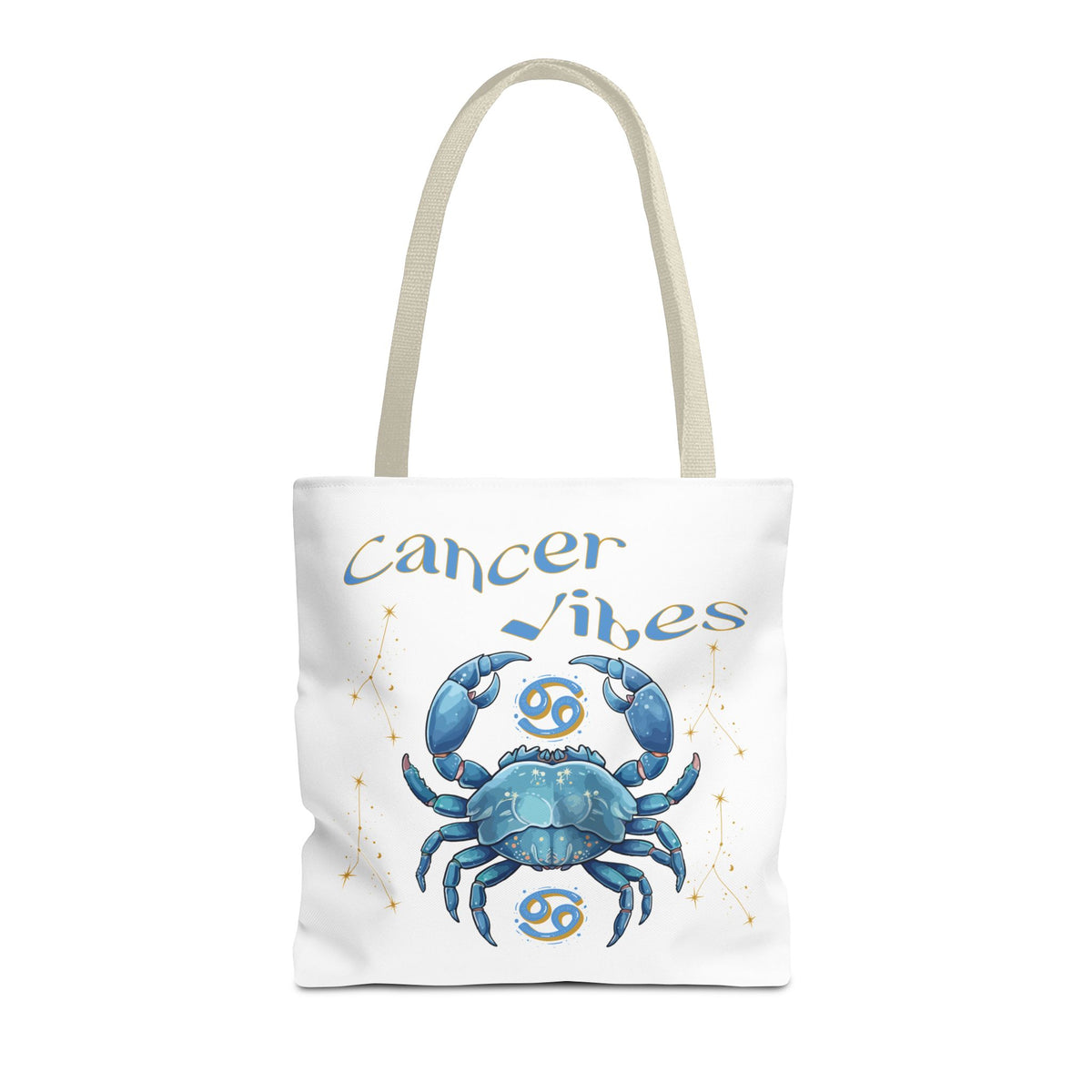 Personalized Initials & D.O.B Cancer Zodiac White Canvas Tote Bag – June 21–July 22 Astrology Gift
