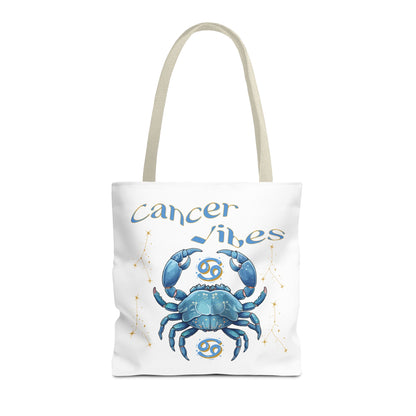 Personalized Initials & D.O.B Cancer Zodiac White Canvas Tote Bag – June 21–July 22 Astrology Gift