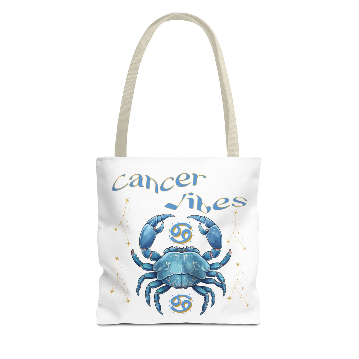 Personalized Initials & D.O.B Cancer Zodiac White Canvas Tote Bag – June 21–July 22 Astrology Gift