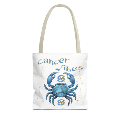 Personalized Initials & D.O.B Cancer Zodiac White Canvas Tote Bag – June 21–July 22 Astrology Gift