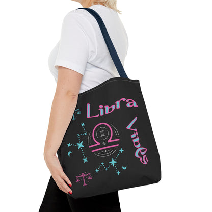 Personalized Initial & D.O.B Libra Zodiac Black Tote Bag with Traits & Birth Year (1997)