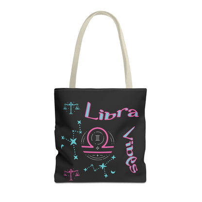 Personalized Initial & D.O.B Libra Zodiac Black Tote Bag with Traits & Birth Year (1997)