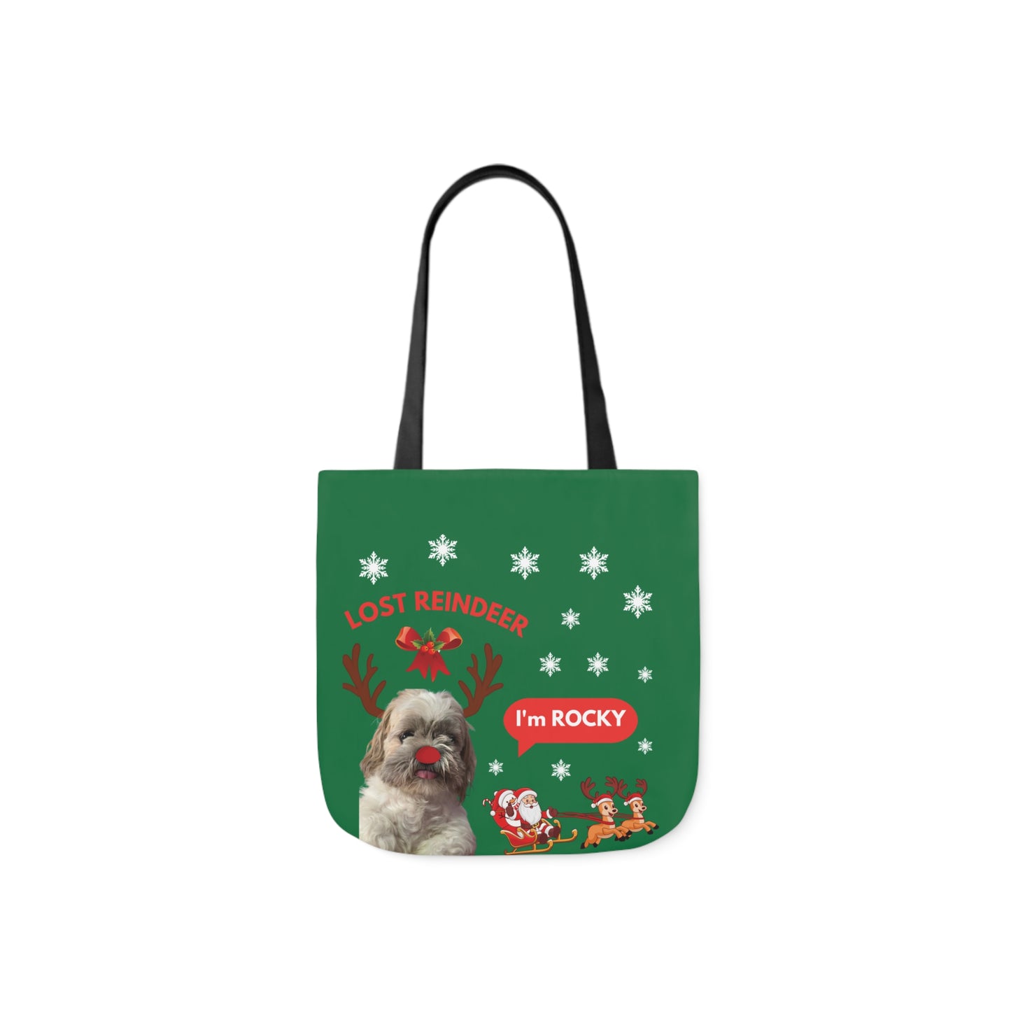 Green Christmas Personalized Dog Canvas Tote Bag