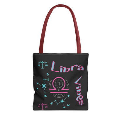 Personalized Initial & D.O.B Libra Zodiac Black Tote Bag with Traits & Birth Year (1997)