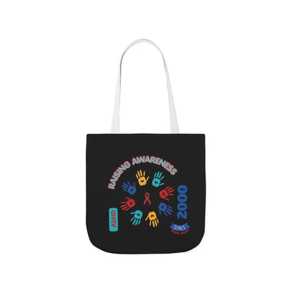 ADHD Awareness Rainbow Ribbon Canvas Tote with Personalized awareness year.