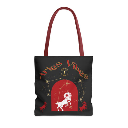 Personalized Initial & Birthdate Aries Vibes Black  Tote Bag — Zodiac Aries Horoscope Astrological Design (Born 1987)