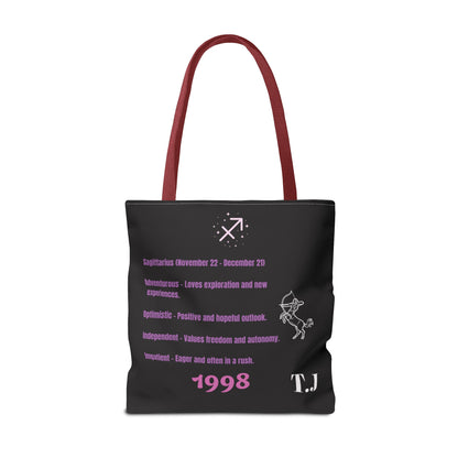 Personalized Initial & D.O.B Sagittarius Zodiac BlackCanvas Tote Bag