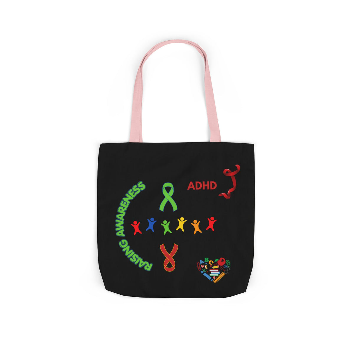 Autism Awareness Canvas Tote — Rainbow Handprints & Ribbon Design