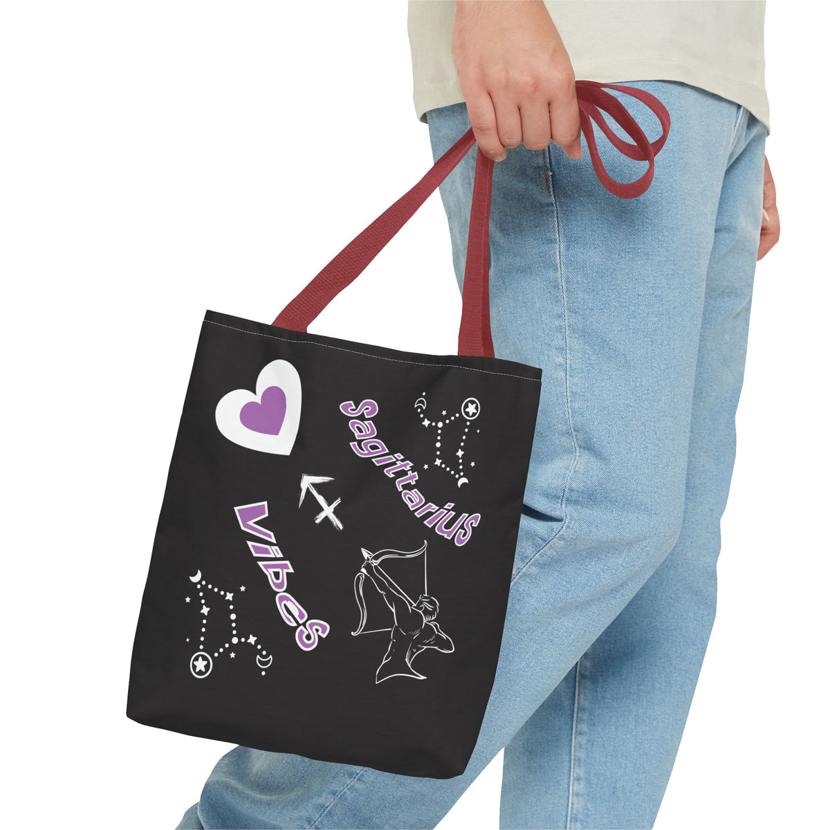Personalized Initial & D.O.B Sagittarius Zodiac BlackCanvas Tote Bag