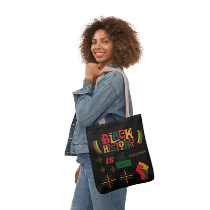 Black, Black History Graphic Design Canvas Tote Bag, 5-Color Straps